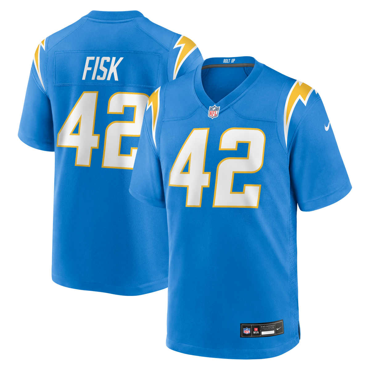 Los Angeles Chargers Tucker Fisk Powder Blue Team Game Jersey product image 1, provided for visual reference and product