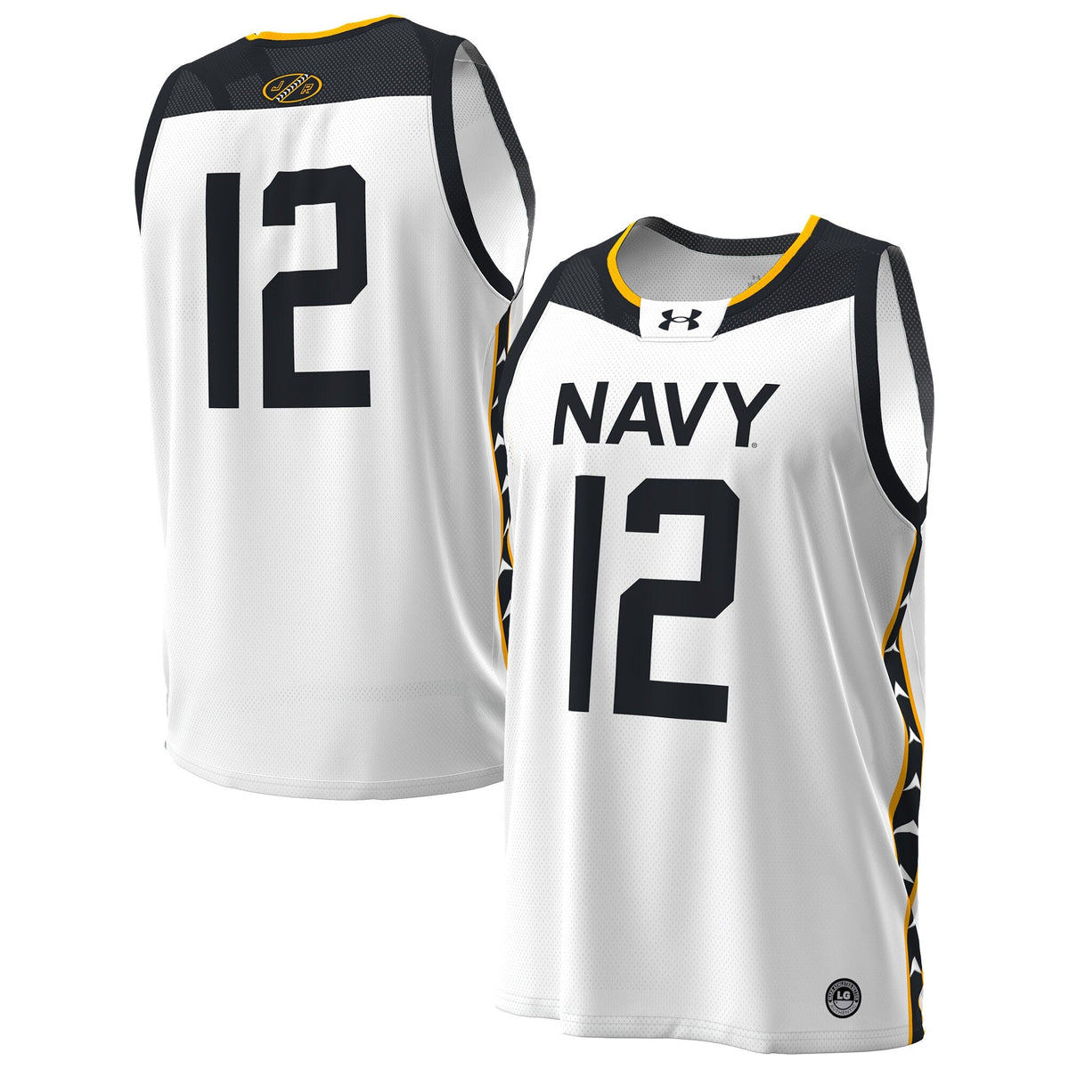 #12 Navy Midshipmen Jolly Rogers Alternate Replica Basketball Jersey - White product image 2, provided for visual reference