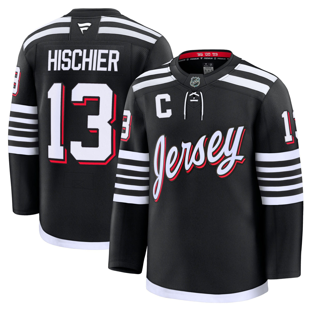 New Jersey Devils Nico Hischier Black Alternate Premium Jersey product image 2, provided for visual reference and product