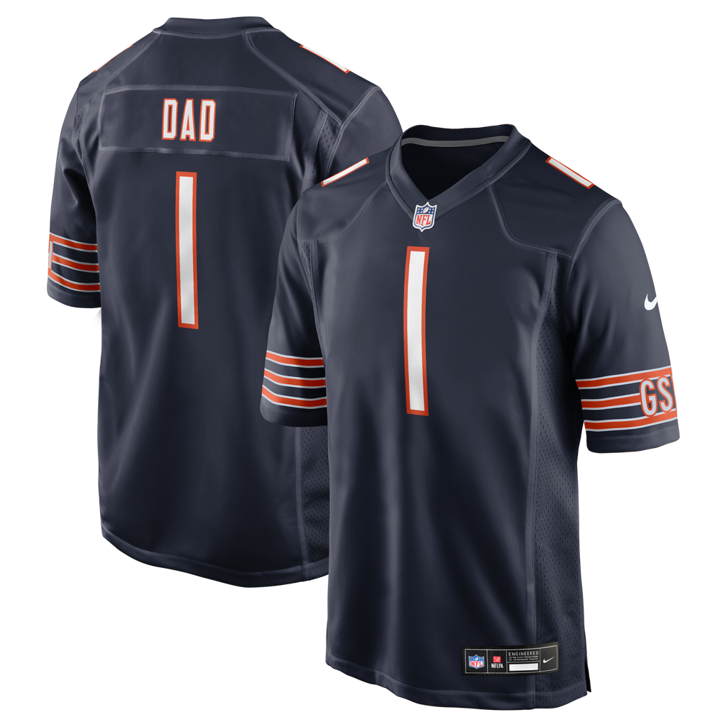 Chicago Bears Number 1 Dad Navy Game Jersey product image 1, provided for visual reference and product detail review