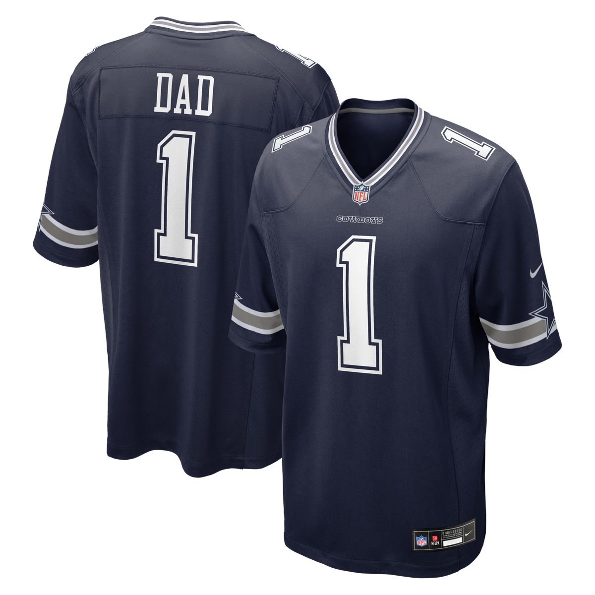 Dallas Cowboys Number 1 Dad Navy Game Jersey product image 2, provided for visual reference and product detail review
