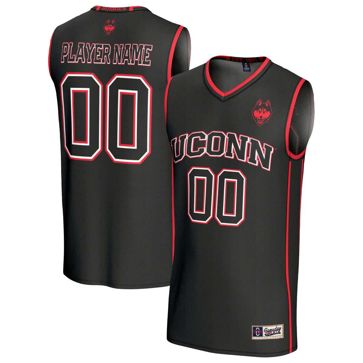 UConn Huskies Lightweight Collegiate Basketball NIL Pick-A-Player Fashion Jersey - Black product image 1, provided for