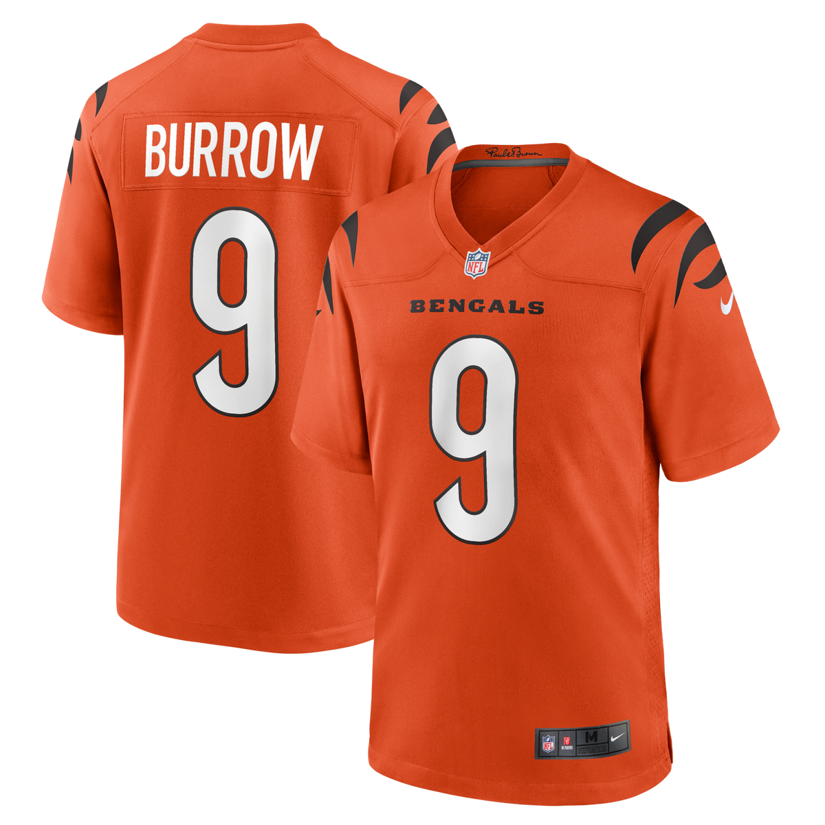 Cincinnati Bengals Joe Burrow Orange Alternate Game Jersey product image 2, provided for visual reference and product detail
