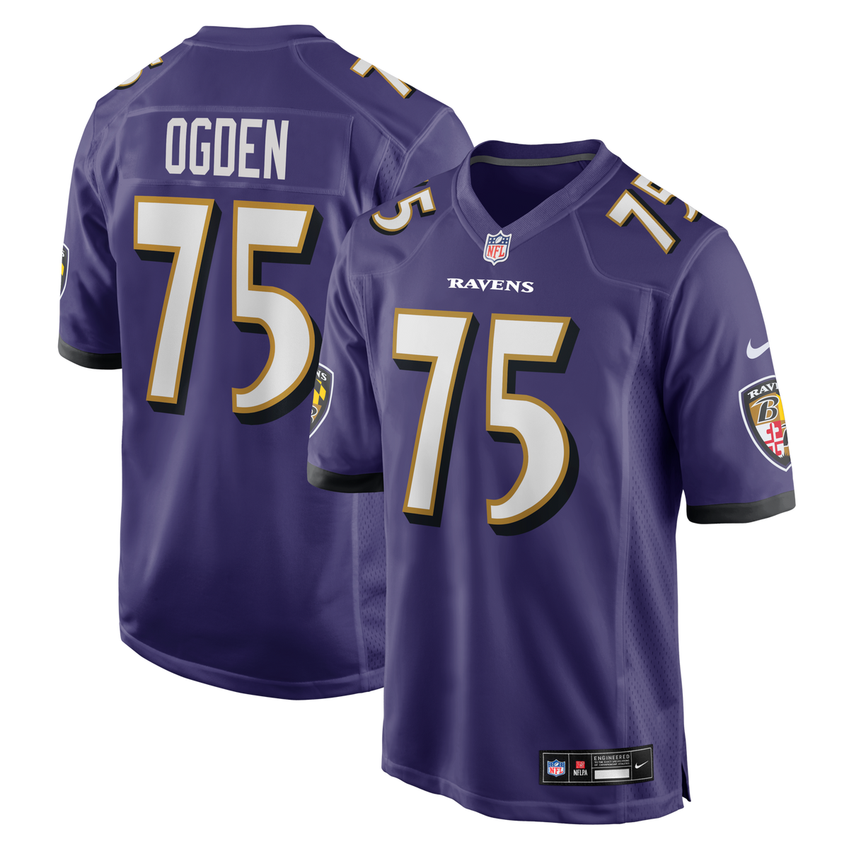 Baltimore Ravens Jonathan Ogden Purple Game Retired Player Jersey product image 1, provided for visual reference and product