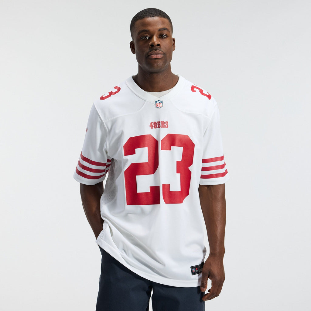 San Francisco 49ers Christian McCaffrey White Game Player Jersey product image 3, provided for visual reference and product