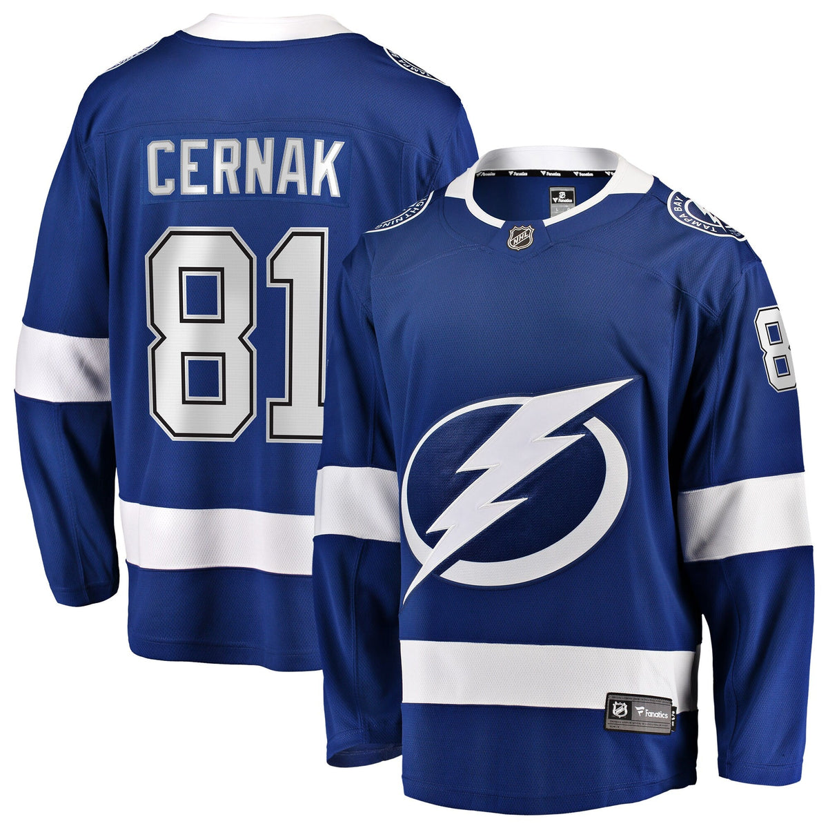 Tampa Bay Lightning Erik Cernak Blue Home Breakaway Player Jersey product image 2, provided for visual reference and product