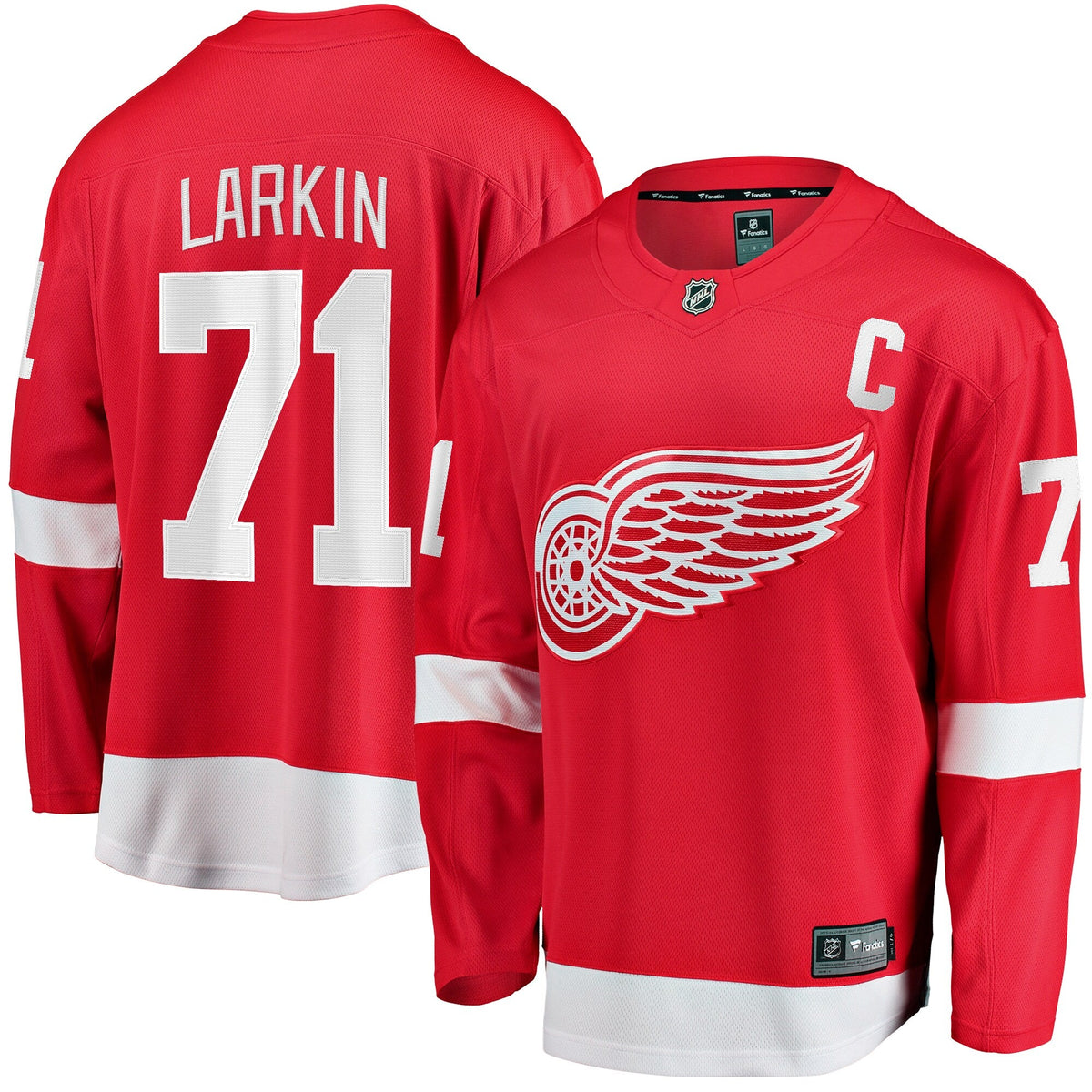 Detroit Red Wings Dylan Larkin Branded Red Captain Home Breakaway Jersey product image 2, provided for visual reference and
