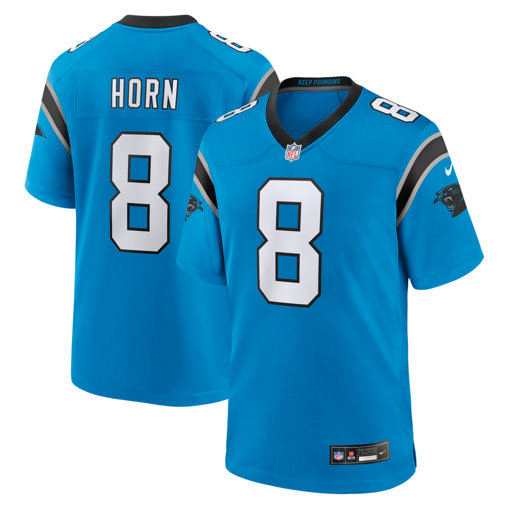 Carolina Panthers Jaycee Horn Blue Alternate Game Jersey product image 1, provided for visual reference and product detail