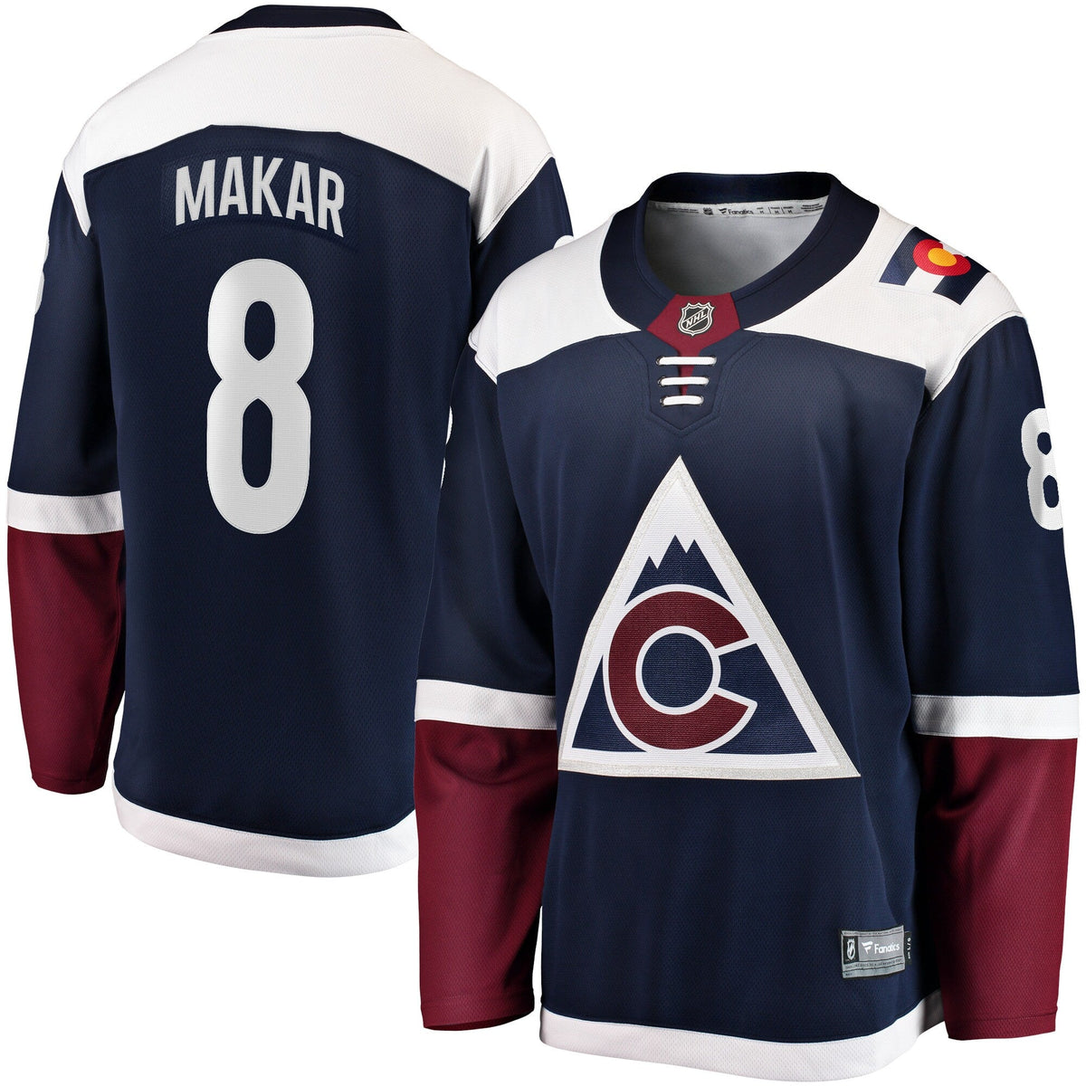Colorado Avalanche Cale Makar Navy Breakaway Jersey product image 1, provided for visual reference and product detail review