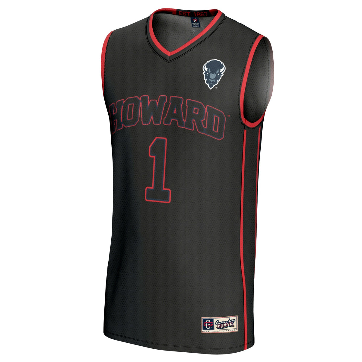 Howard Bison Lightweight Collegiate Basketball Fashion Jersey - Black product image 3, provided for visual reference and