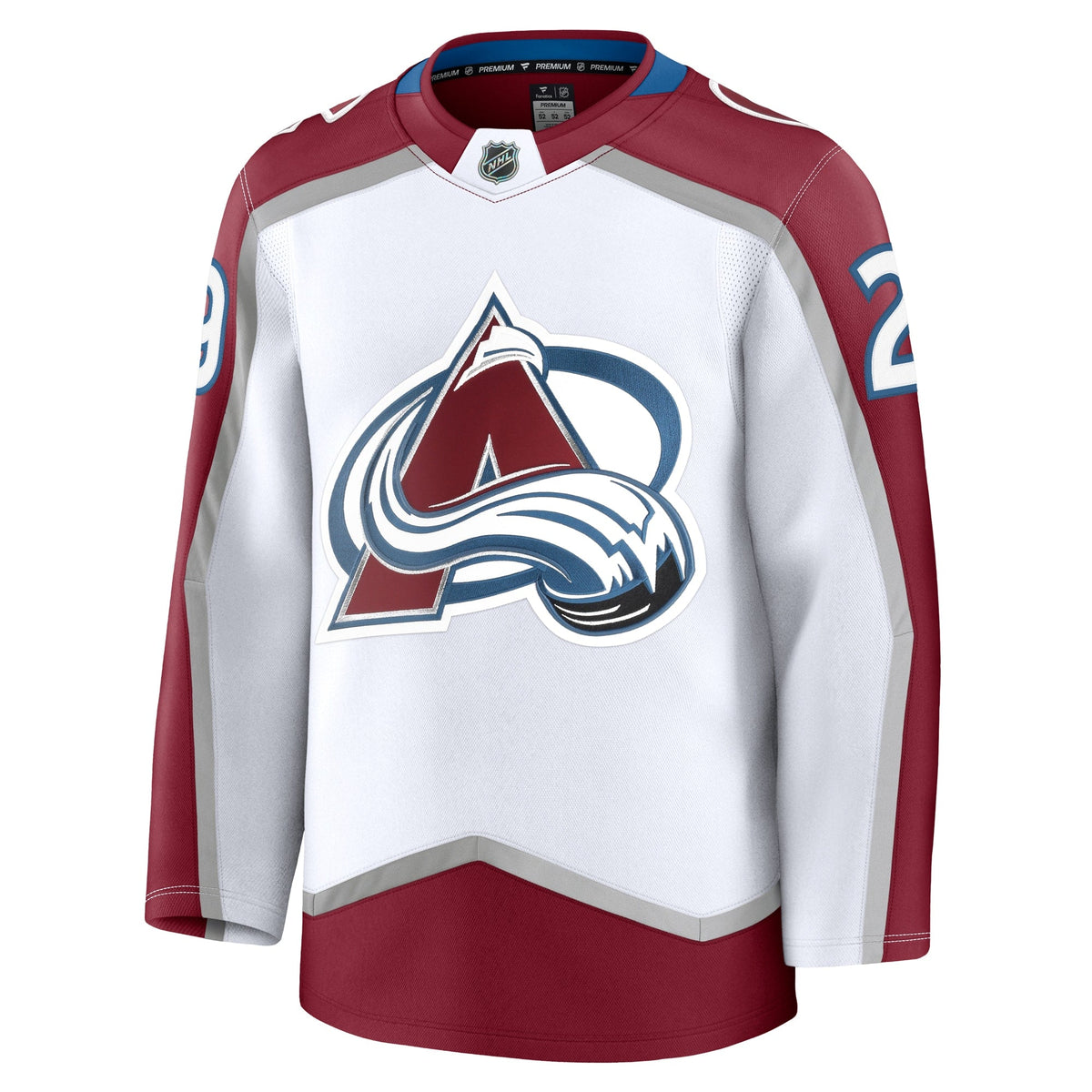 Colorado Avalanche Nathan MacKinnon White Away Premium Jersey product image 3, provided for visual reference and product