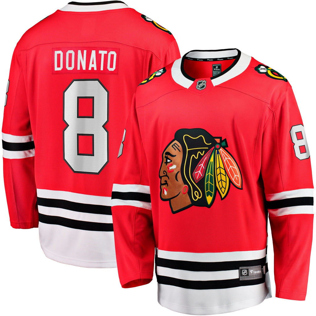Chicago Blackhawks Ryan Donato Red Home Breakaway Jersey product image 1, provided for visual reference and product detail