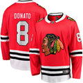 Chicago Blackhawks Ryan Donato Red Home Breakaway Jersey product image 1, provided for visual reference and product detail