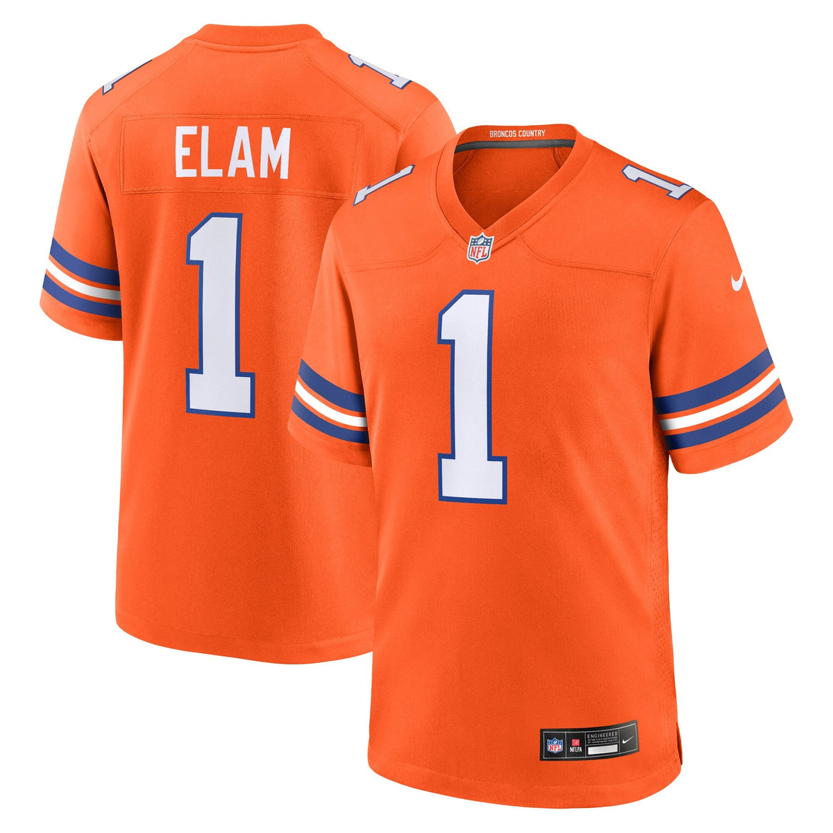 Denver Broncos Jason Elam Orange Retired Player Alternate Game Jersey product image 2, provided for visual reference and