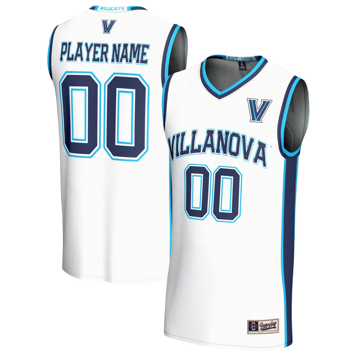 Villanova Wildcats Lightweight Collegiate Basketball NIL Pick-A-Player Fashion Jersey - White product image 1, provided for