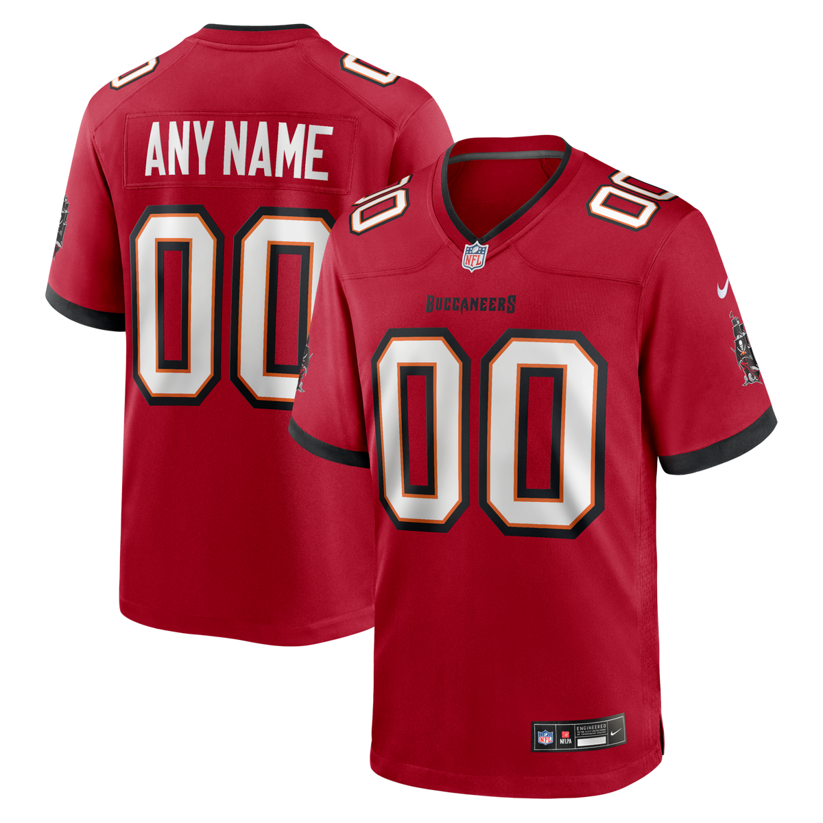 Red Tampa Bay Buccaneers Team Custom Game Jersey product image 1, provided for visual reference and product detail review