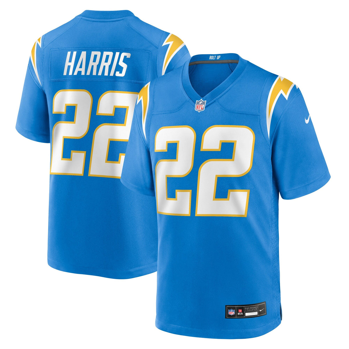 Los Angeles Chargers Najee Harris Powder Blue Game Player Jersey product image 1, provided for visual reference and product