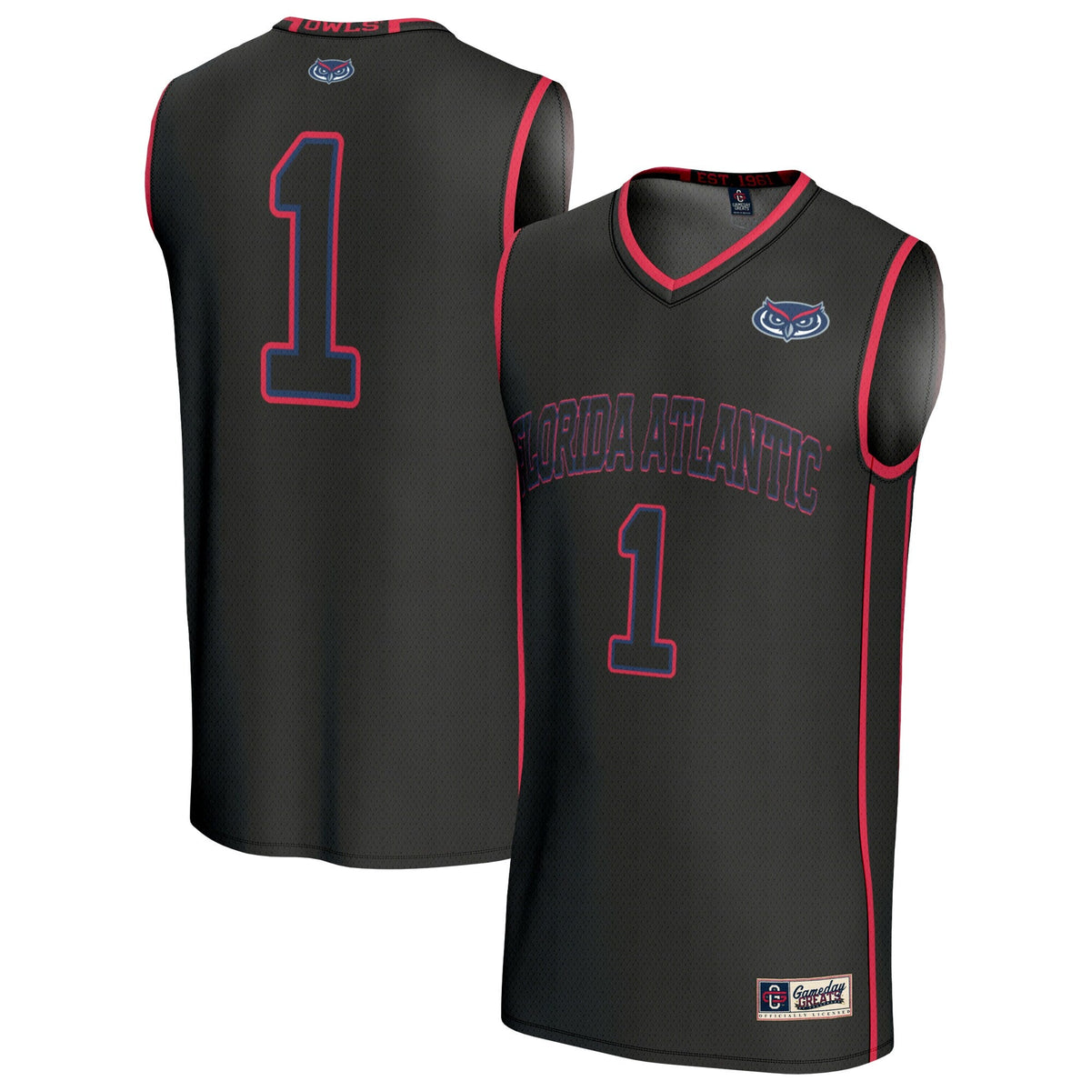 #1 Florida Atlantic Owls Lightweight Basketball Jersey - Black product image 1, provided for visual reference and product