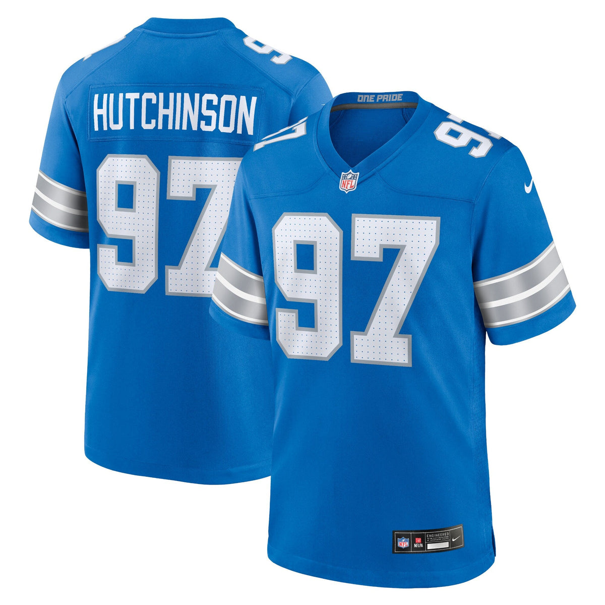 Detroit Lions Aidan Hutchinson Blue Game Jersey product image 2, provided for visual reference and product detail review