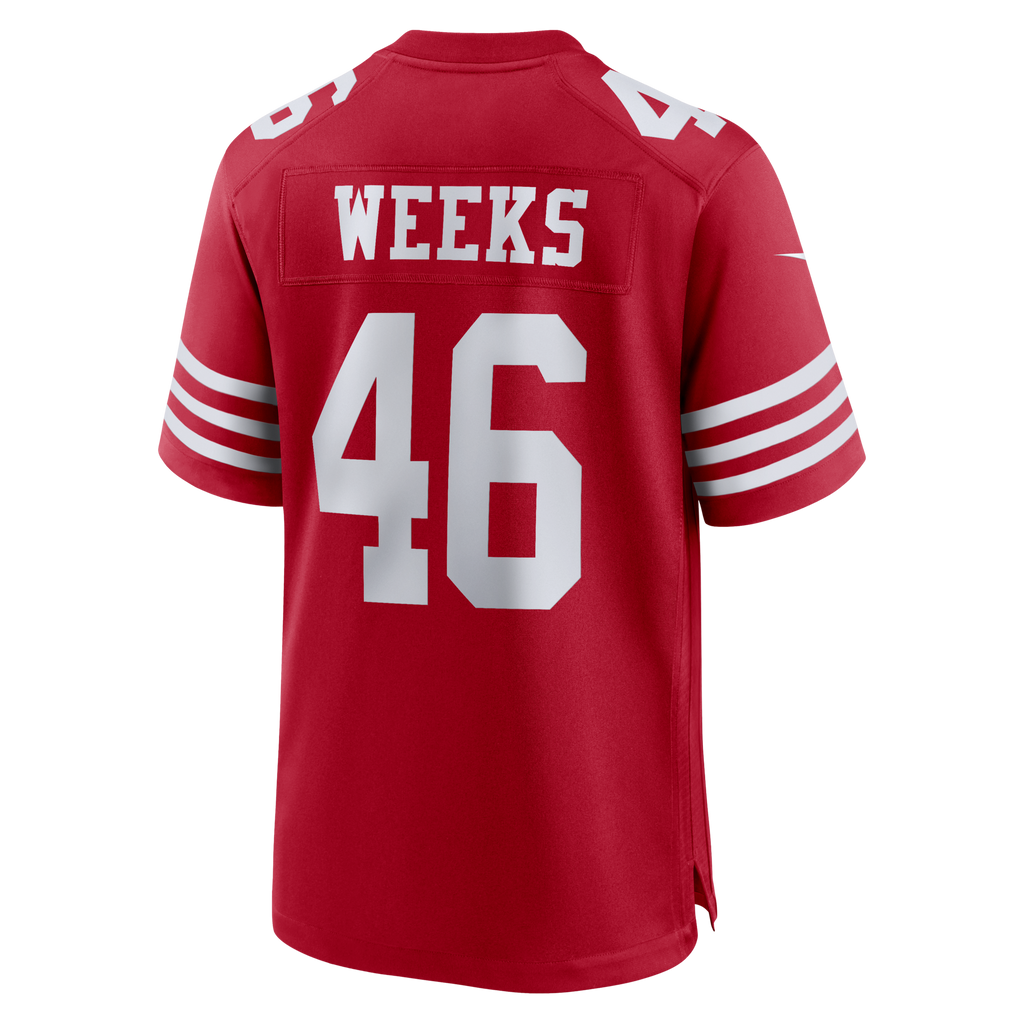 San Francisco 49ers Jon Weeks Scarlet Team Game Jersey product image 3, provided for visual reference and product detail