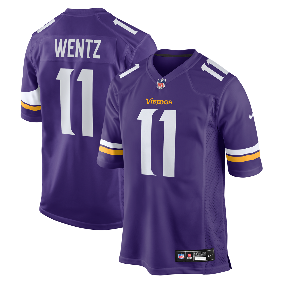 Minnesota Vikings Carson Wentz Purple Team Game Jersey product image 1, provided for visual reference and product detail