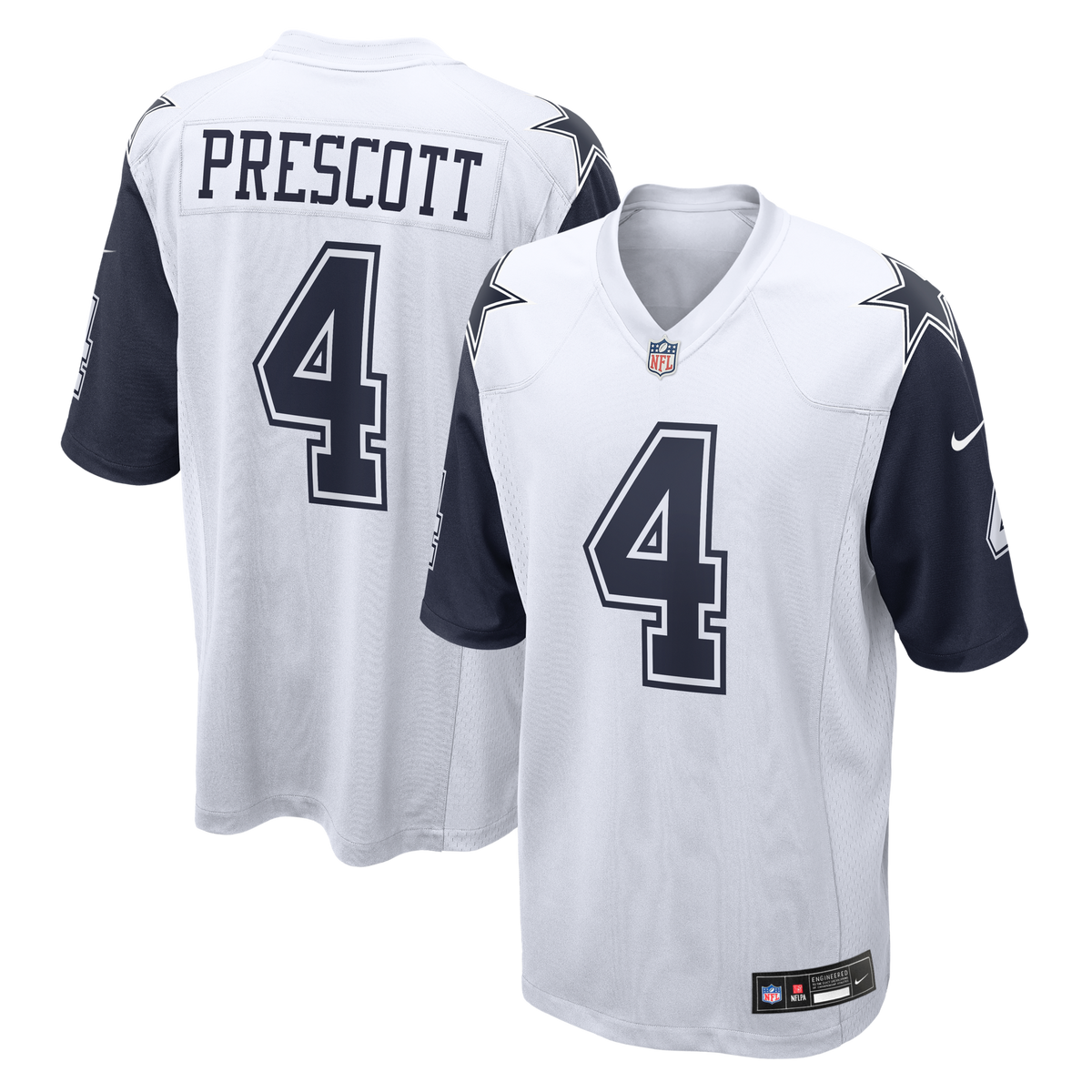 Dallas Cowboys Dak Prescott White Alternate Game Team Jersey product image 2, provided for visual reference and product