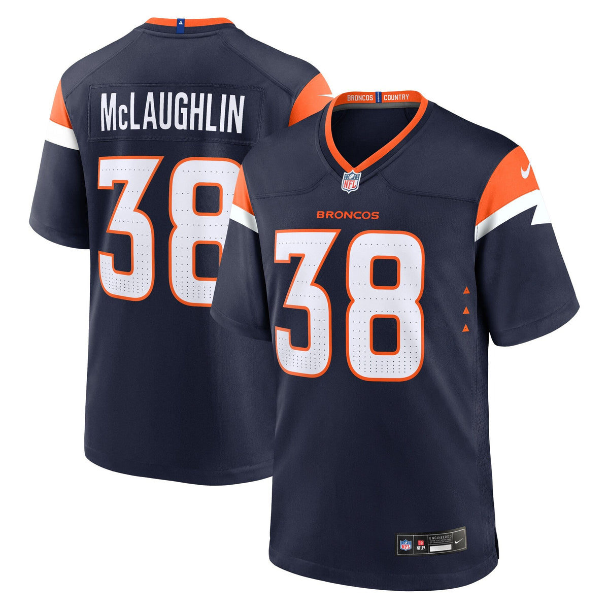 Denver Broncos Jaleel McLaughlin Navy Alternate Game Jersey product image 1, provided for visual reference and product