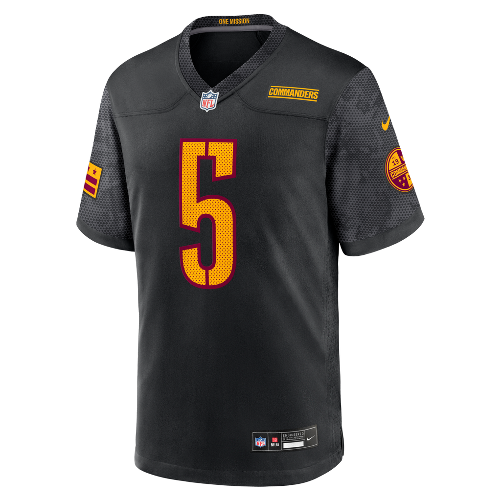 Washington Commanders Jayden Daniels Black Alternate Game Player Jersey product image 2, provided for visual reference and