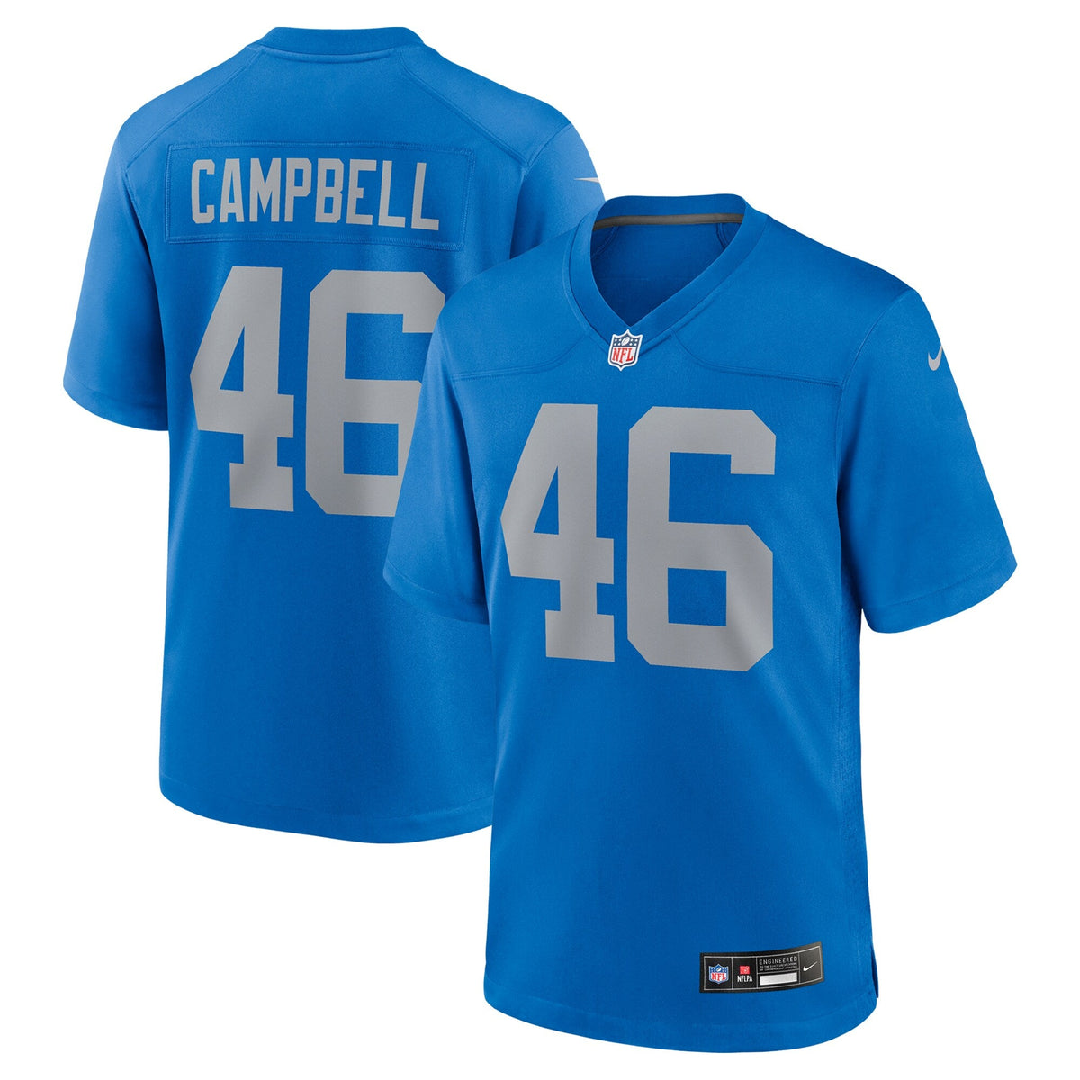 Detroit Lions Jack Campbell Blue Alternate Game Jersey product image 2, provided for visual reference and product detail