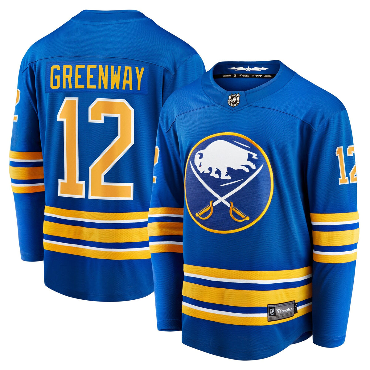 Buffalo Sabres Jordan Greenway Royal Home Breakaway Jersey product image 1, provided for visual reference and product detail