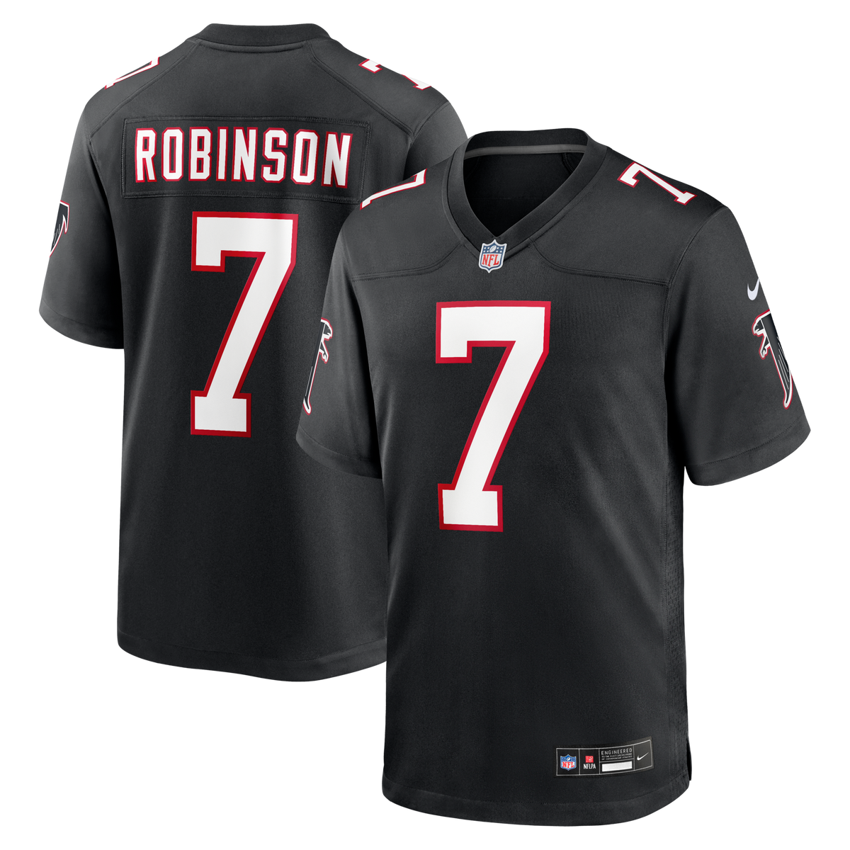 Atlanta Falcons Bijan Robinson Black Throwback Game Jersey product image 1, provided for visual reference and product detail