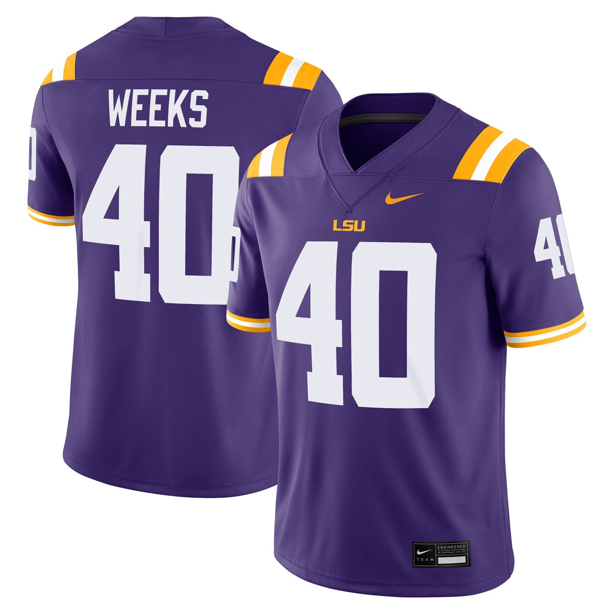 Whit Weeks LSU Tigers Home Game Jersey - Purple product image 2, provided for visual reference and product detail review