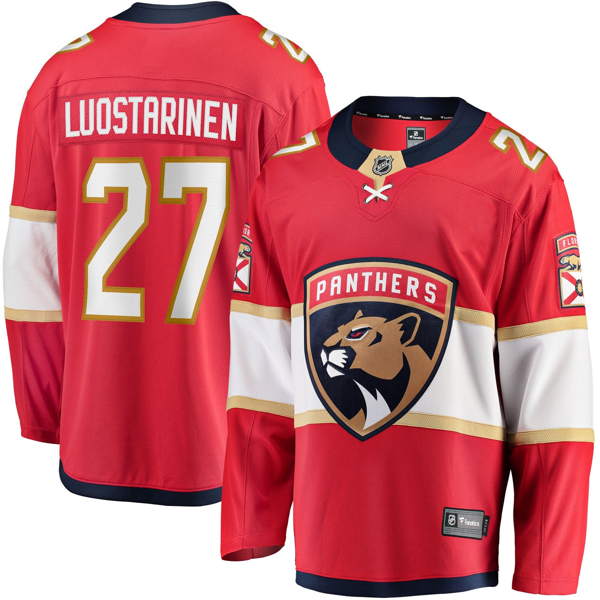 Florida Panthers Eetu Luostarinen Red Home Breakaway Player Jersey product image 2, provided for visual reference and