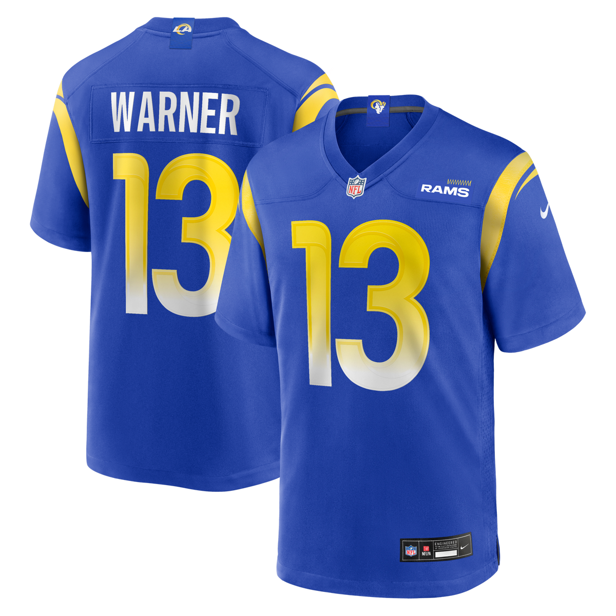Los Angeles Rams Kurt Warner Royal Game Retired Player Jersey product image 1, provided for visual reference and product