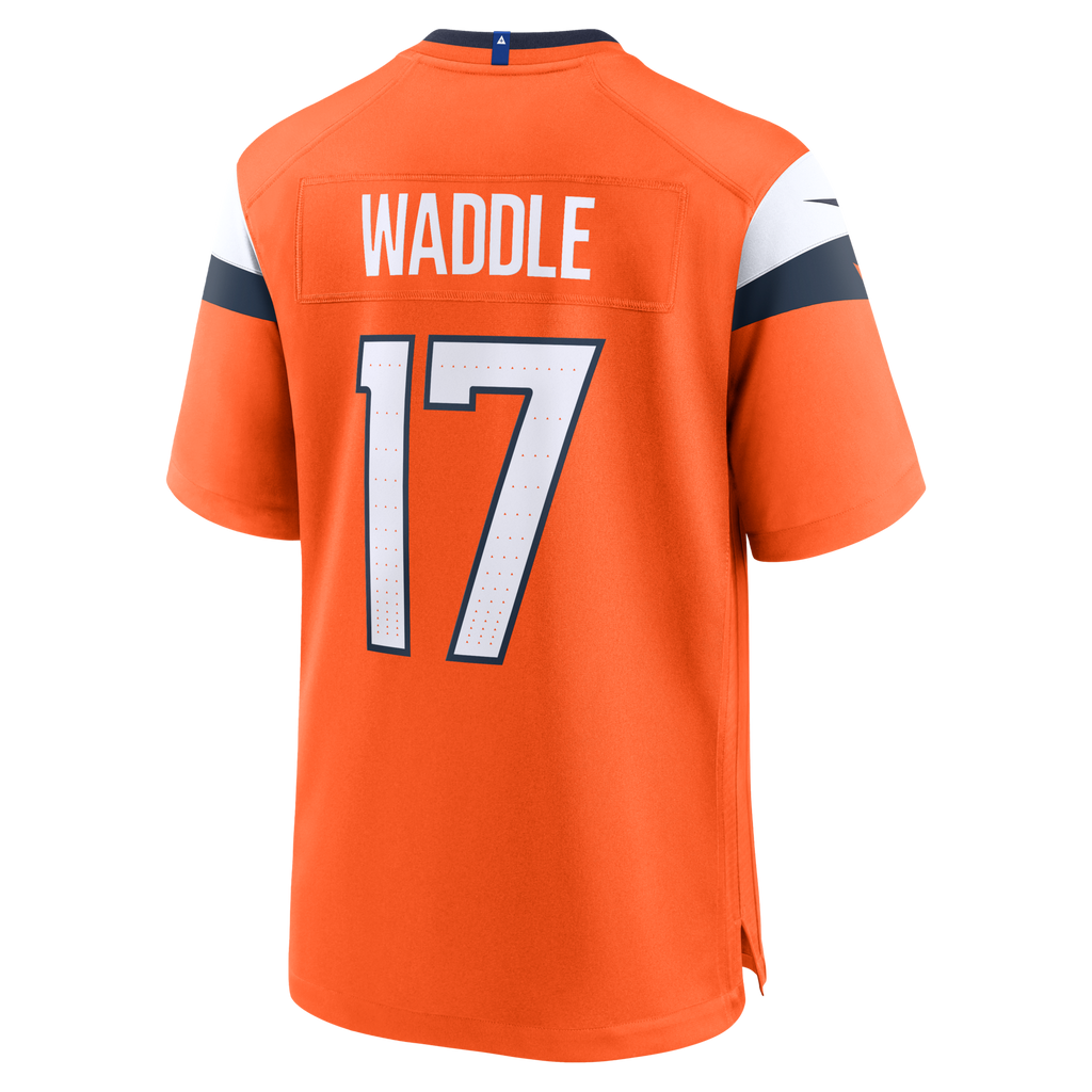 Denver Broncos Jaylen Waddle Orange Game Jersey product image 4, provided for visual reference and product detail review