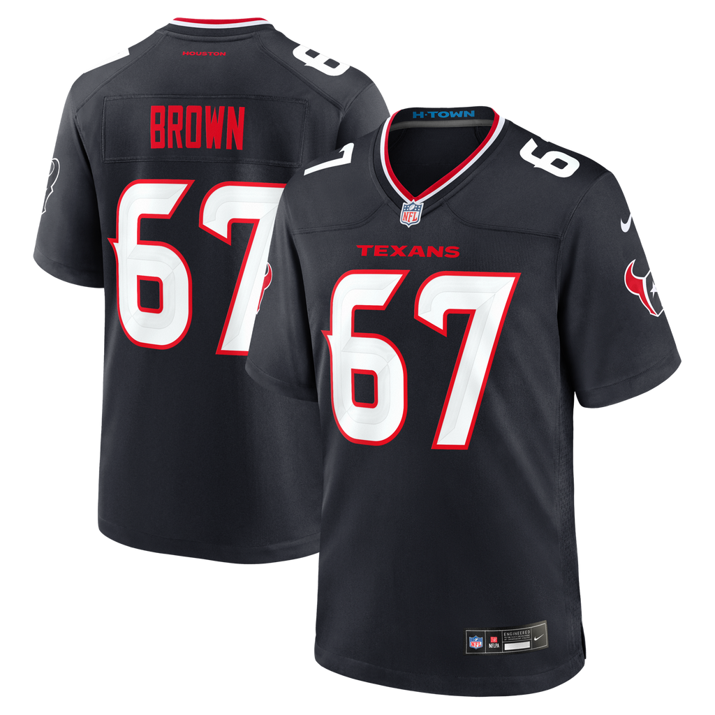 Houston Texans Evan Brown Navy Team Game Jersey product image 1, provided for visual reference and product detail review