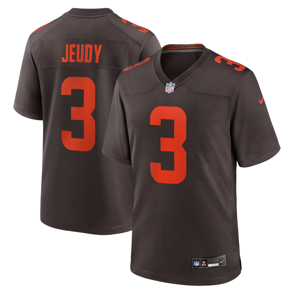 Cleveland Browns Jerry Jeudy Brown Alpha Dawg Game Jersey product image 2, provided for visual reference and product detail