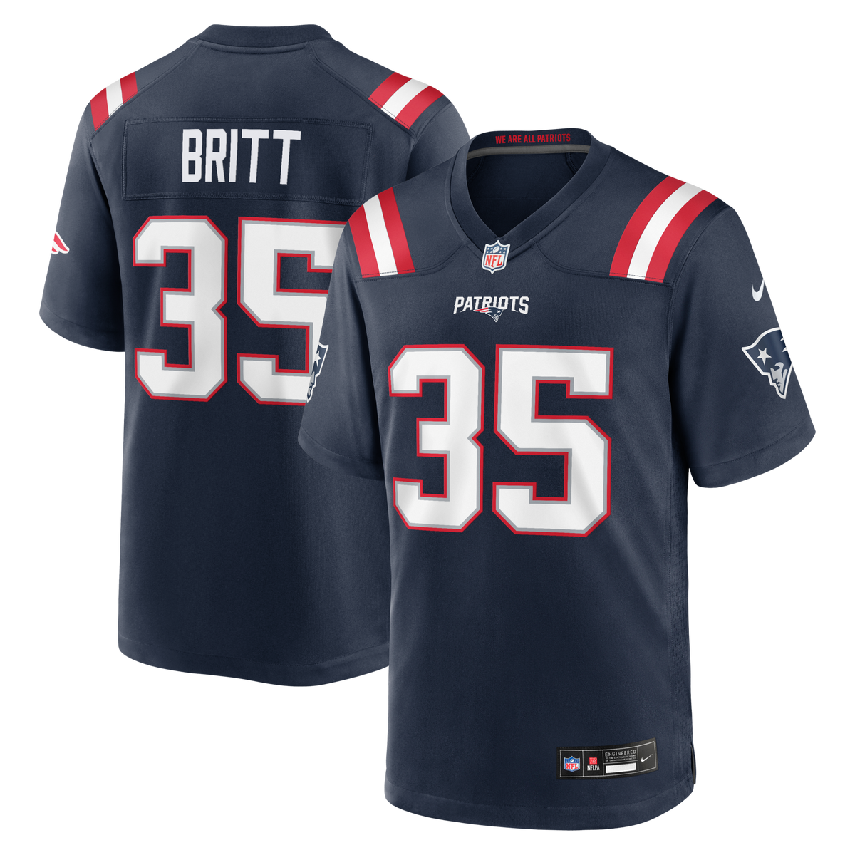New England Patriots K.J. Britt Navy Team Game Jersey product image 2, provided for visual reference and product detail