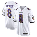 Baltimore Ravens Lamar Jackson White Game Jersey product image 1, provided for visual reference and product detail review