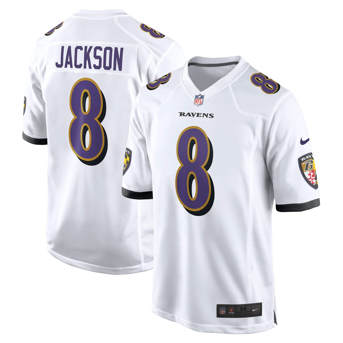 Baltimore Ravens Lamar Jackson White Game Jersey product image 1, provided for visual reference and product detail review