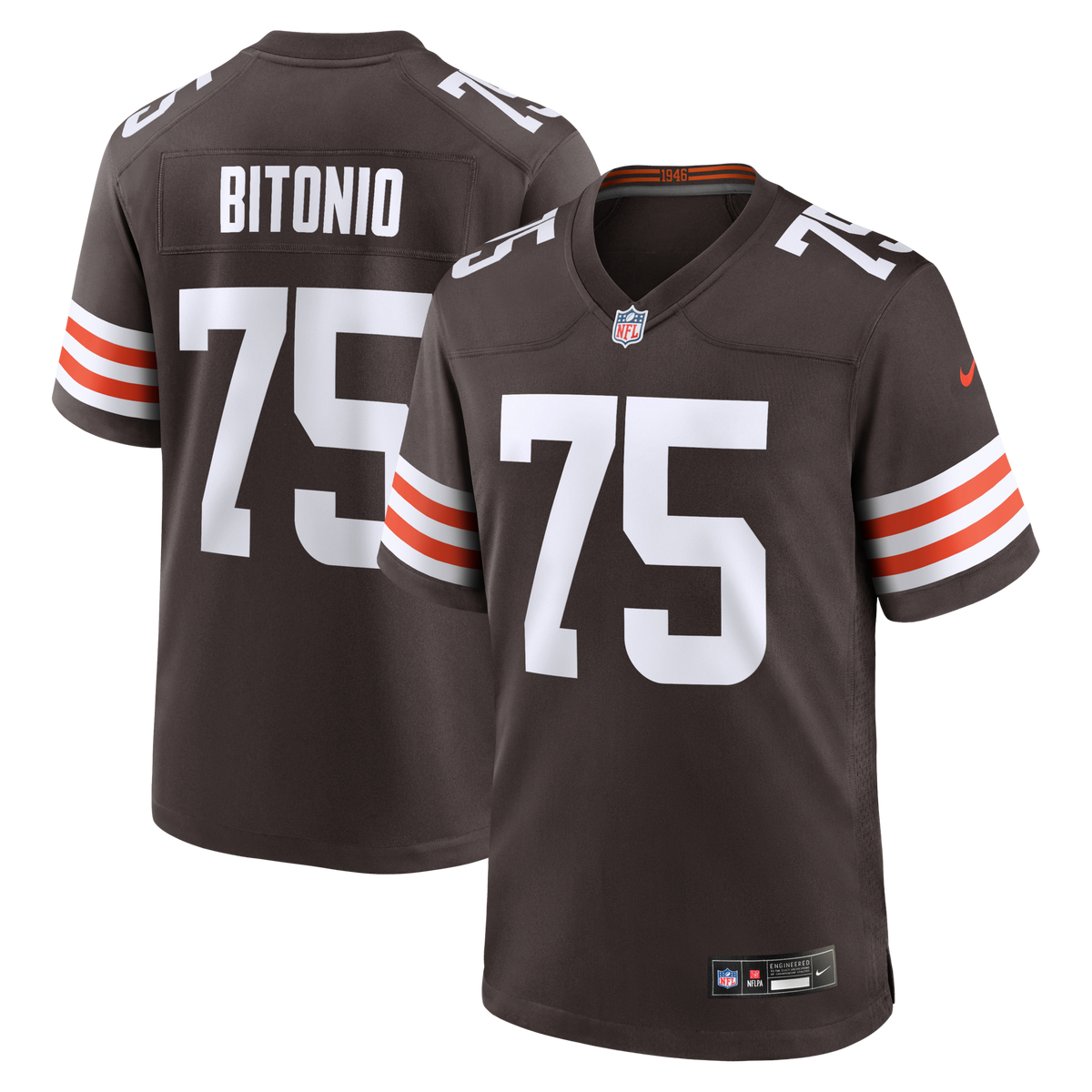 Cleveland Browns Joel Bitonio Brown Game Jersey product image 1, provided for visual reference and product detail review