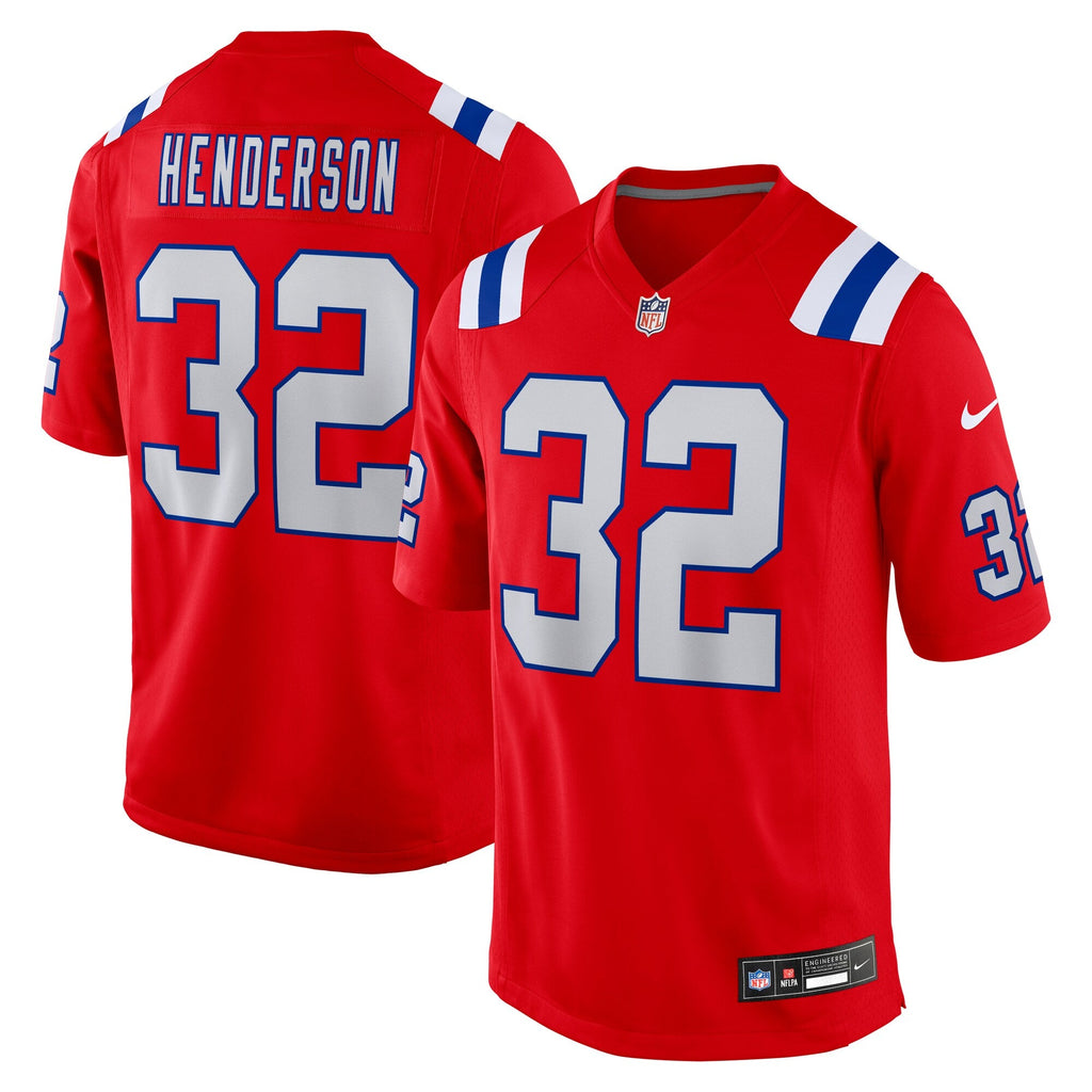 New England Patriots TreVeyon Henderson Red Alternate Game Player Jersey product image 2, provided for visual reference and