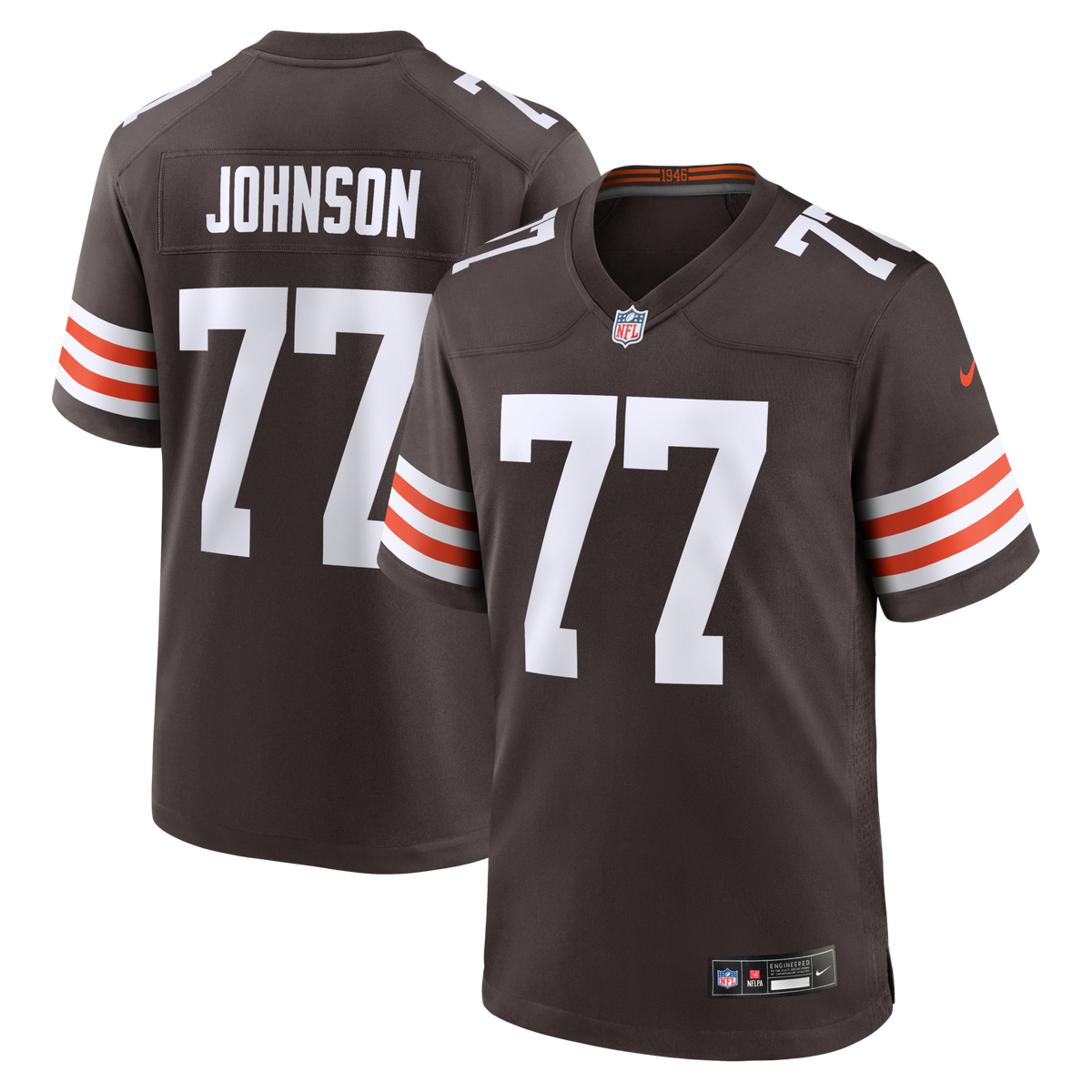 Cleveland Browns Zion Johnson Brown Team Game Jersey product image 1, provided for visual reference and product detail review